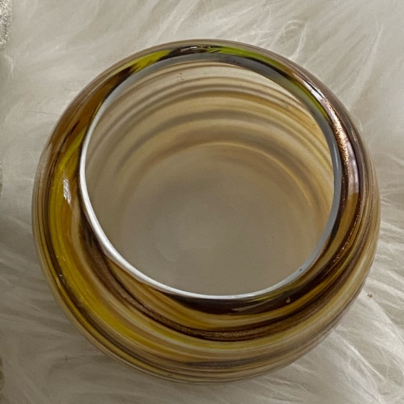 Murano Style Handblown Art Glass Swirl Gold/Brown Globe Candle Holder 3.5” Vase - Picture 2 of 14